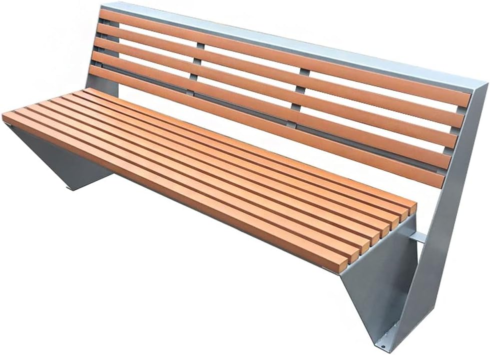 Patio Benches for Outdoors Outdoor Stainless Steel Park Bench Solid Wood with Backrest Leisure Seat Square Courtyard Long Row Chair Garden Benches for Outdoors