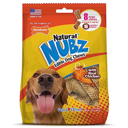 Nylabone Nubz Natural Dog Chew Treats, Chicken Flavor Breath Freshener Dental Chews for Large Dogs, Made in USA Long Lasting Dog Bones, 30+ lbs (8 Count)