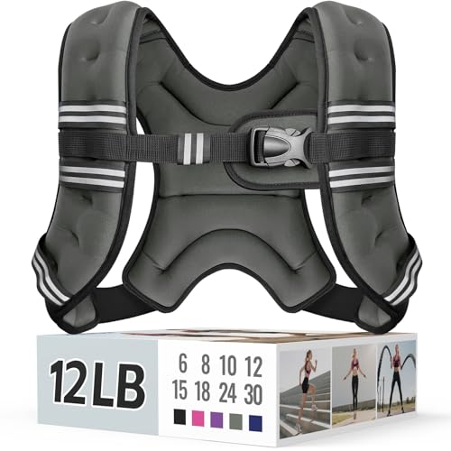 Zeerun Weighted Vest for Women & Men with Reflective Stripe and Adjustable Buckle, Comfortable & Durable Rucking Vest for Walking, Running & Strength Training, 12LBS-Gray