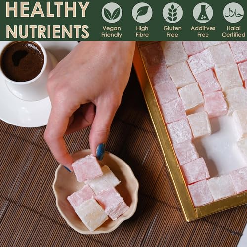 Rose & Plain Turkish Delight Duo – Classic Lokum Candy Box, Traditional Turkish Sweets, Gourmet Arabic Candy Gift, Delicias Turcas17.6 oz (500g) (Rose) - image 2