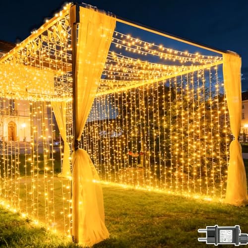 Cozymeow Rideau Lumineux 6x3m 600 LED Guirlande Lumineuse Mariage, Cascade Lumineuse avec 8 Modes et Minuterie, Étanche pour Décoration Jardin Extérieur, Pergola,...