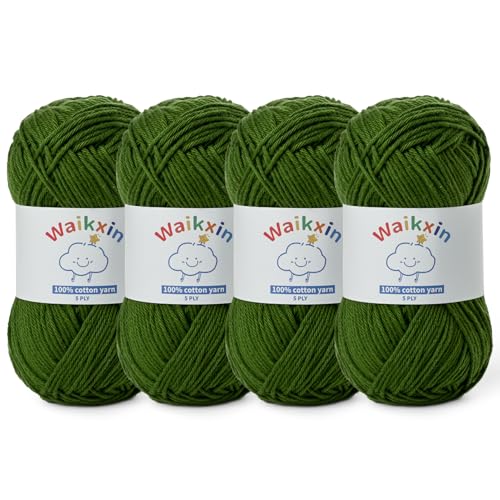 Image of Cotton Yarn for Crocheting - 524.9yds / 7.05oz Baby Yarn for Crocheting Soft - 100% Milk Cotton Yarn 5 Ply Crochet Amigurumi Yarn for Crafts&Puzzle /Socks /Hats(4 Army Green)