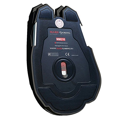 Mars Gaming MM216 - Gaming Mouse per PC (5000 DPI sensore ottico Avago, illuminazione a LED 6 colori, 7 tasti di gioco, ergonomici, connettore USB), colore nero