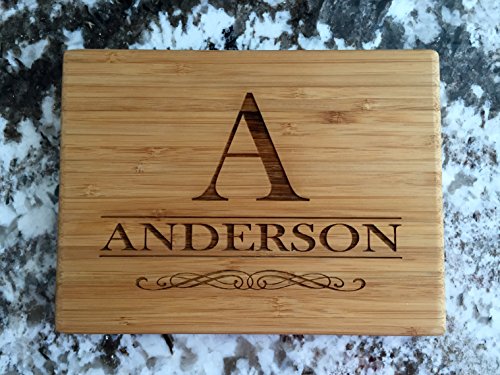 Qualtry - Personalized Mini Wood Cutting Boards - Perfect Gifts For Weddings, Bridal Showers, and Housewarmings - (6 x 8 Single Tone Bamboo Rectangular, Anderson Design)