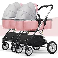 Double Stroller for Toddlers Side by Side,Two-Way Baby Stroller Twins Pushchair-Detachable,Foldable Double Strollers Reversible Bassinet Twins Pram for Girls Boys (Color: Pink)