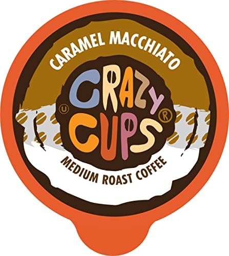 Crazy Cups Flavored Coffee for Single Serve Keurig K-Cups Machines, Caramel Macchiato, Hot or Iced, Medium Roast in Recyclable Pods, Brown, 22 Count