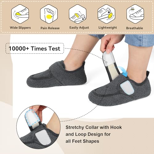 BARERUN Womens Mens Slippers Diabetic House Slippers for Women Men Wide Indoor Slip on Barefoot Adjustable Orthopedic Neuropathy Arthritis Edema Plantar Fasciitis Slipper Socks3