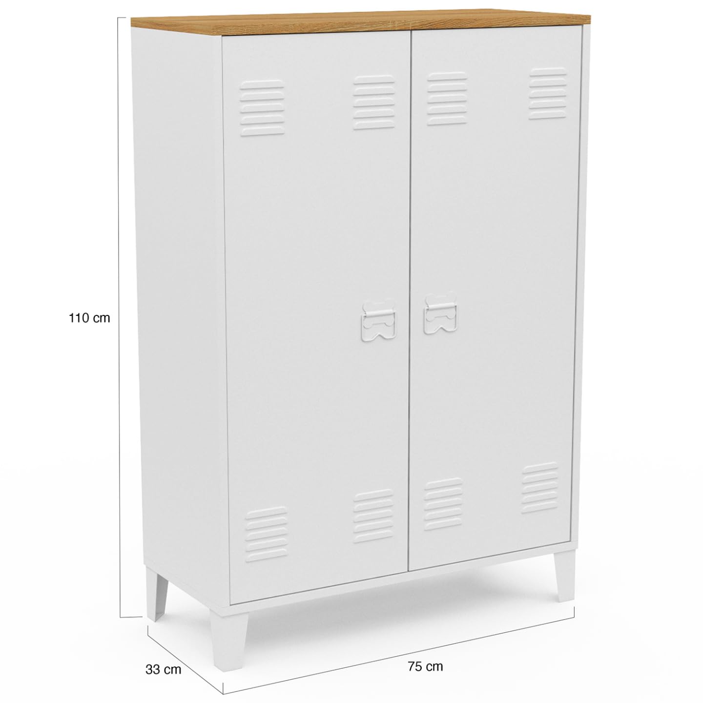 IDMarket - Armoire Basse Ester 2 Portes métal Blanc et Plateau Bois Design Industriel