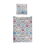 [page_title]-Lumaland Premium Fröhliche Eule Kinderbettwäsche 135x200cm Kopfkissenbezug 80x80cm Oeko-Tex Standard YKK Reißverschluss