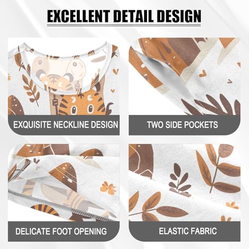 ALAZA Explorer Tiger Pajamas Short Sleeve 2 Piece Sleepwear Top and Bottom Pajama Set Unisex4