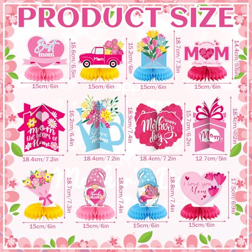 Image of 12 Pcs Mother's Day Decorations Honeycomb Centerpieces 3D Mothers Day Table Centerpiece Flower Heart Honeycomb Table Decorations for Mom Home Office Birthday Supplies Decor