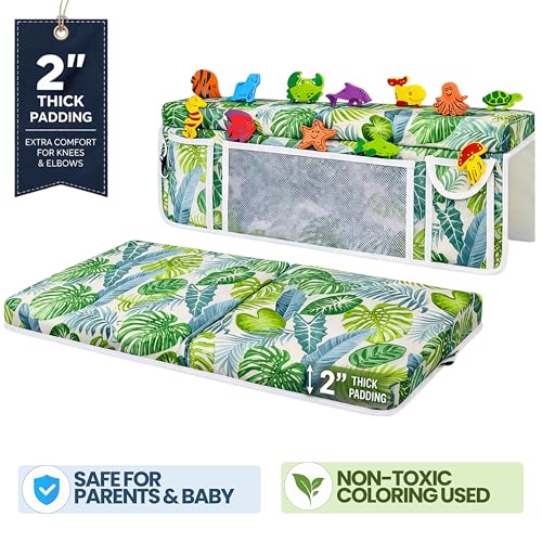 Image of Supa Ant Bath Kneeler -8 Suction Cups & 2 inch Padding.Certified Non Toxic Bath Kneeling Pad for Bath Tub & 5 Bath Toy Organizer. Fast Dry Baby Bath Kneeler and Elbow Rest Pad Set Leaf