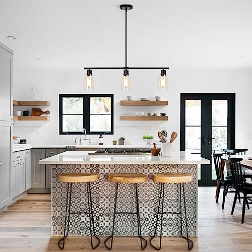 Image of 3-Light Modern Linear Black Chandeliers with Adjustable Height Pendant Light