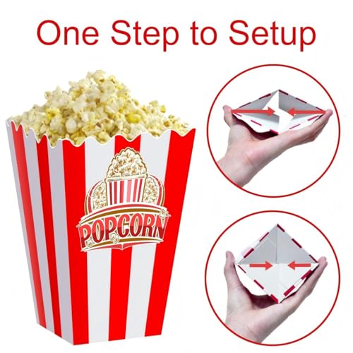 Image of 30Pcs Red White Striped Classic Popcorn bucket, Disposable Popcorn Boxes for Movie Night, Home Halloween, Thanks Giving, Christmas Party