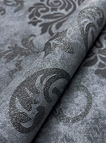 NEWROOM Barocktapete Tapete Grau Ornament Barock Vliestapete Schwarz Vlies moderne Design Optik Barocktapete Wohnzimmer Glamour inkl. Tapezier Ratgeber