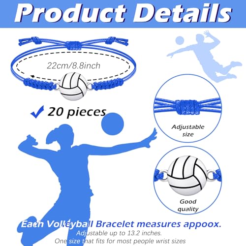 Jadive 20 Pieces Volleyball Charm Bracelets Bulk Volleyball Team Gifts Adjustable Sports Coaching Supplies Players Decorations for Women Men Coach2