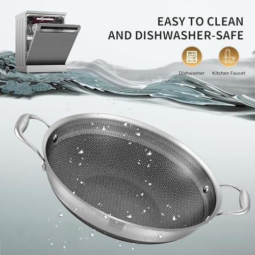 LOLYKITCH 14.5 Inch Hybrid Ceramic Nonstick Stainless Steel Wok Pan with Steel Lid - Large Tri-Ply Flat Bottom Stir Fry Pan for Induction - PFOA Free, Dishwasher & Oven Safe - Thumbnail 3