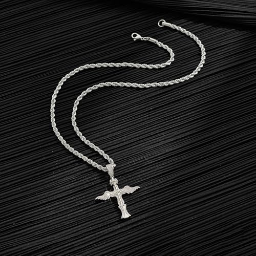 Cross Necklace for Men, Stainless Steel Christian Cross Pendant Necklaces for Men, Silver Chain Necklace for Men, Fade-Resistant, Stylish Jewelry Gift for Him