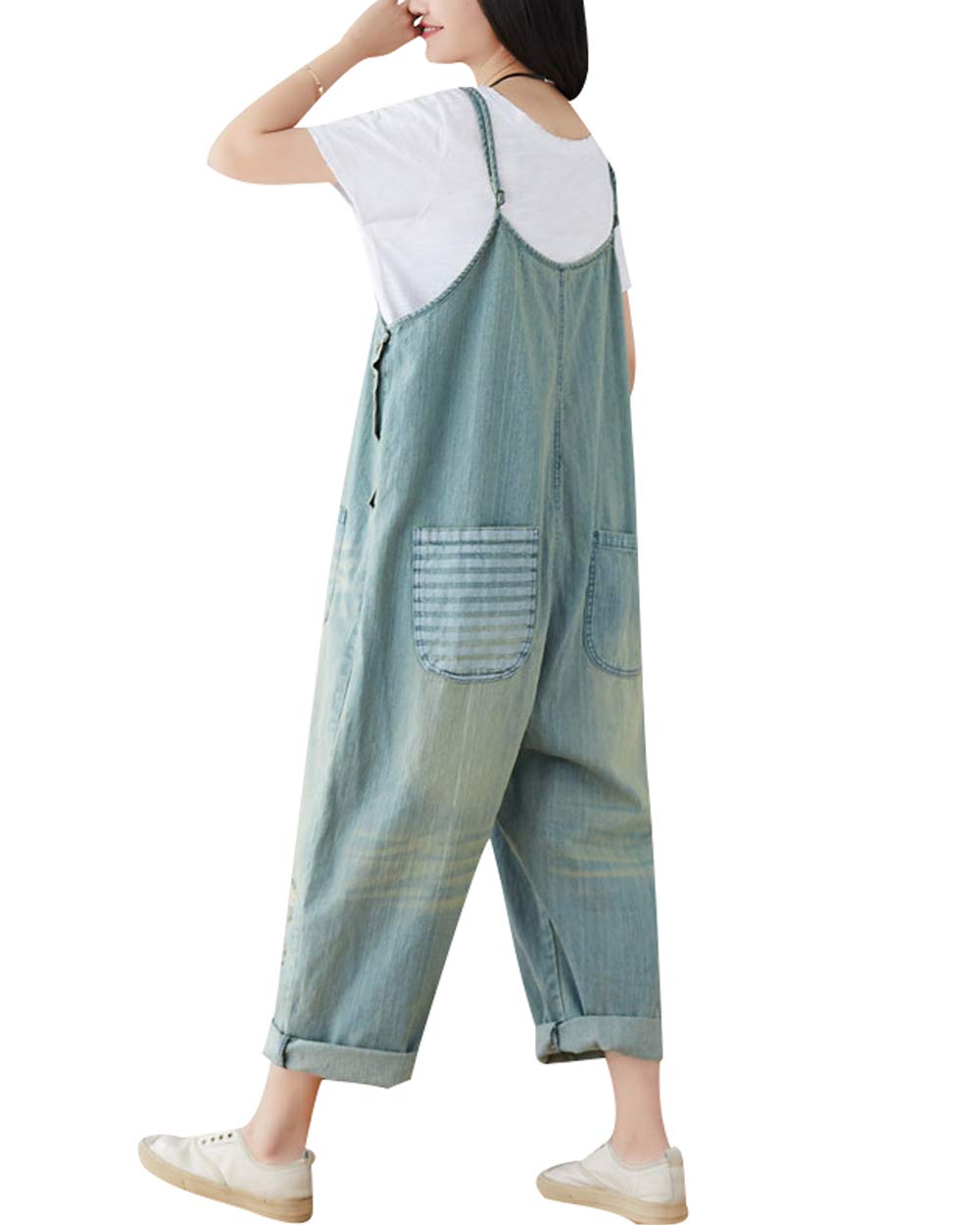 Donna Stampato Tutine Casual Tuta Denim Salopette