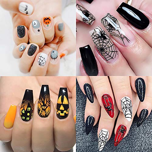1500+ Patterns Halloween Nail Art Stickers Decals, Kalolary Diy Self-Adhesive Nail Art Tips Stencil Halloween Nail Decorations Gift Include Pumpkin/Bat/Ghost/Witch/Spider Net #TOP5