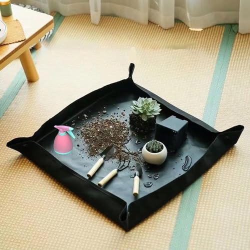 Image of 75x75 cm Gardening Mat for Plant Transplanting and Mess Control Thickened Waterproof Potting Tray Succulent Potting Mat Portable Gardening Mat Plant Gifts for Women Men 29.5x29.5 inch Black