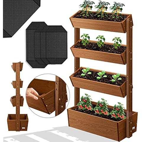 KESSER® Hochbeet Mit 4 Etagen Premium Blumenkasten Blumentreppe Pflanztreppe - Gemüsebeet Kräuterbeet Pflanzkübel Frühbeet Blumenbeet Pflanzkasten inkl. Gartenvlies- Beet für Terrasse Balkon & Garten Cover