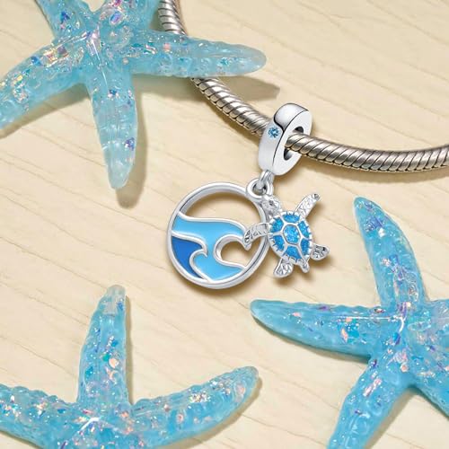 Image of Tropical Ocean Life Charm Sea Turtle Starfish Enamel Dangle Bead for European Bracelet
