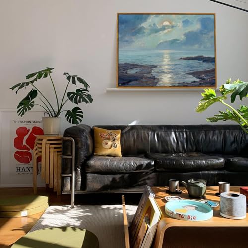 crmotu Vintage Framed Wall Art, Coastal Landscape Canvas Prints, Ocean Sunrise Scenery Room Decorations, Blue Nature Aesthetic Pictures Wall Decor Living Room Bedroom Bathroom, Office Artwork 20x30in
