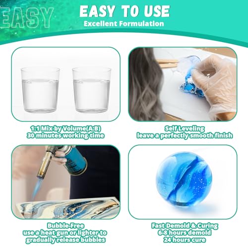 Khkd Resin EPOXY RESIN KIT 2 Part Ultra Crystal Clear Resina Epoxica- High Gloss Odorless, Uv & Impact Resistance Food Grade Epoxy Perfect thumb #1