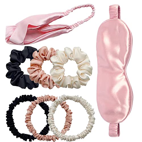 YANRONG 6 coleteros elásticos para el cabello de 22 momme 100 % seda, coleteros para cabello grueso y rizado (6 unidades, 3 colores) (8 unidades combinadas)