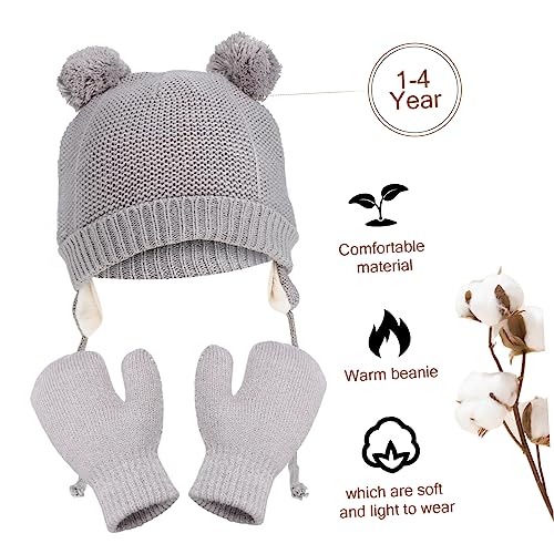 PartyKindom Winter Hat and Mittens Fleece Lined Warm Cap with Gloves for Boys and Winter Accessories for4