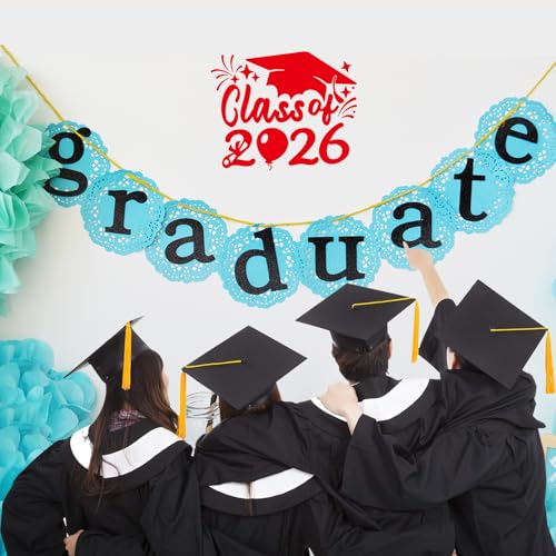 Image of 2xClass of 2026 Car Sticker & Graduation Hat Sticker Removable Graduate Caps Decal 8 inchx 7.1 inch Waterproof Vinyl Decals Arts & Crafts for Graduation Party Decorations(Red)