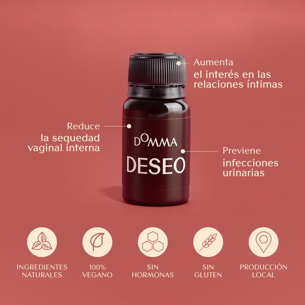 DOMMA Menopausia - Deseo Domma Potenciador natural de la líbido para mujer - Mejora la lubricación natural, la líbido y previene infecciones - con Maca y Fenogreco - Sin Gluten y Vegano 28 Monodosis