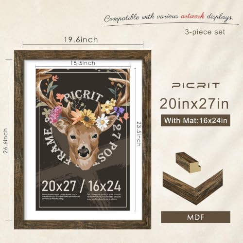 Image of Picrit 20x27 Rustic Brown Puzzle Frame, Picture Frame for Wall, 3 Pack