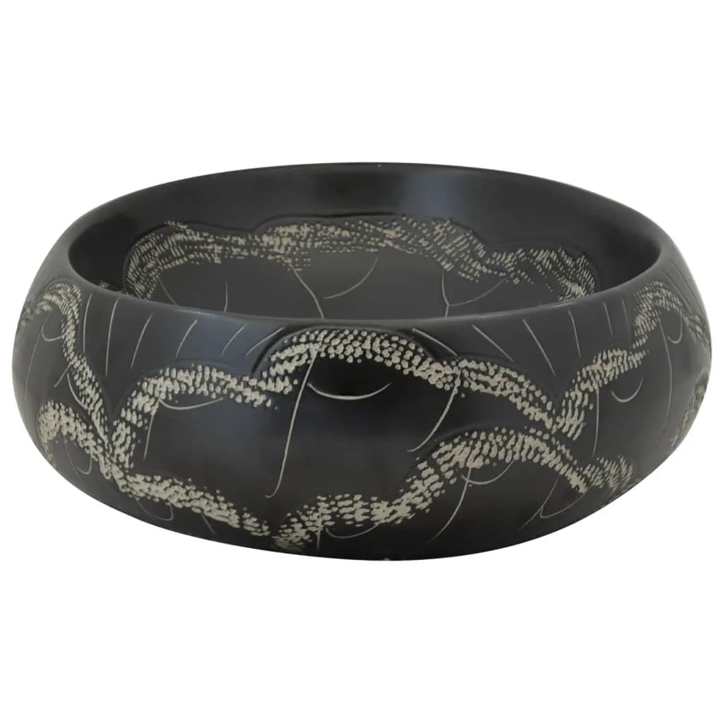ShGaxin Lavabo sobre encimera Ovalado cerámica Negro 59x40x15 cm, Fregadero, Lavabo Baño, Lavamanos Baño, Lavatorio Casa De Banho, Mueble Lavabo sobre Encimera - 155082