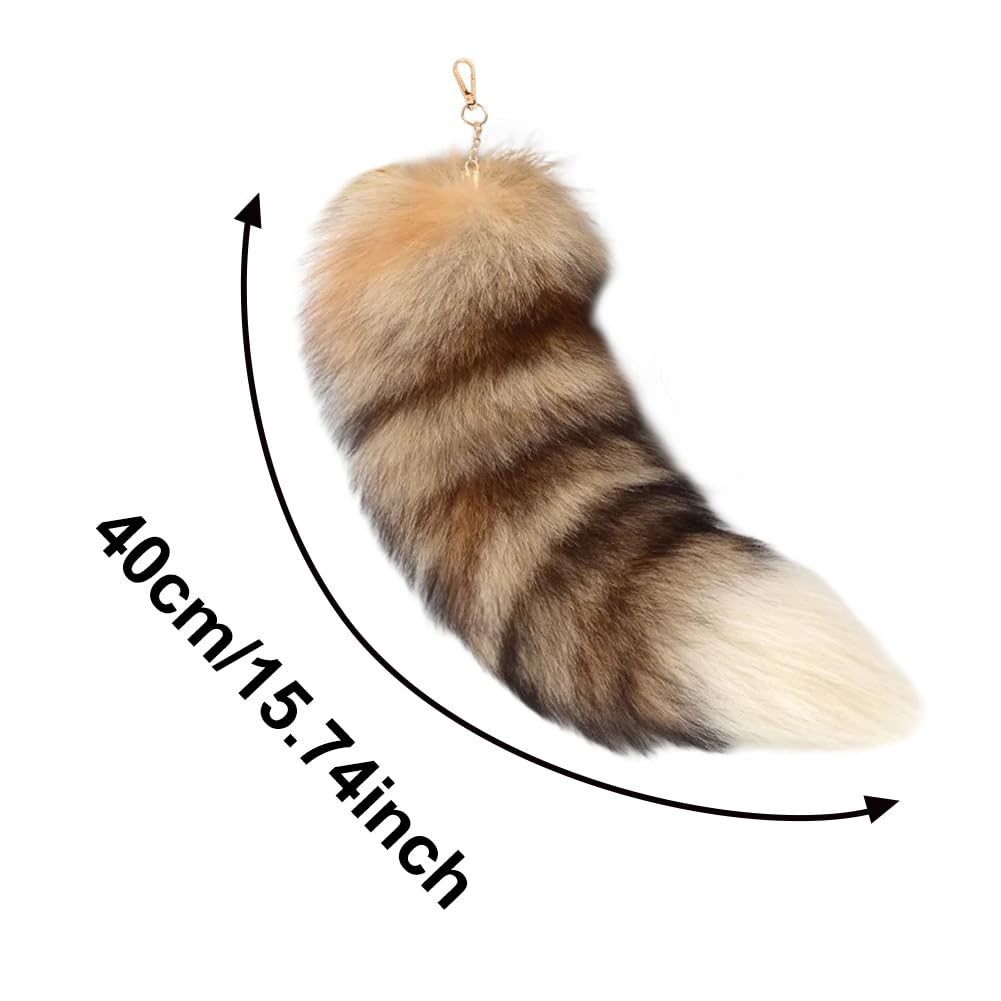 homeemoh 15.75 Inch Long Fluffy Faux Fur Tail Keychain, Fake Animal Tails for Handbags Backpacks Charm Tassel Ornaments (Coffee - Raccoon Tail)