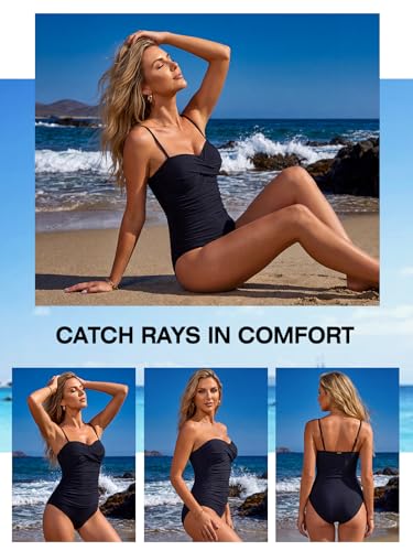 Image of RELLECIGA Women's Twist Front Shirred One Piece Swimsuit