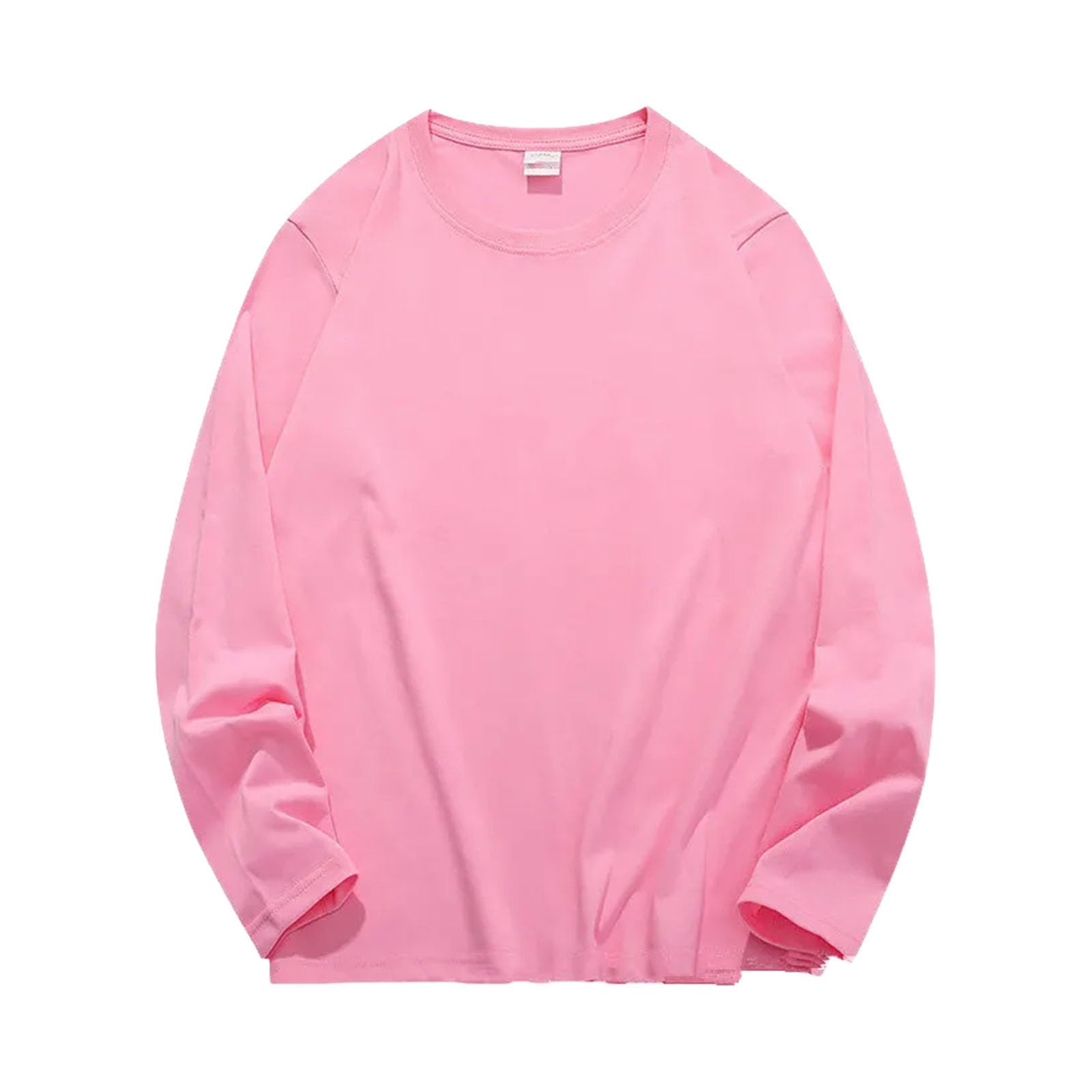 Camiseta de algodón de manga larga para mujer, camiseta grande, informal, básica, holgada, cuello redondo, para mujer