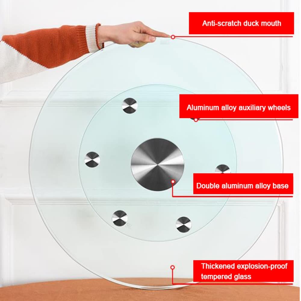 Plateau Tournant Transparent Grand, Plateau De Service Rotatif Robuste avec Roue Auxiliaire, Rond 60cm/70cm/80cm/85cm/90cm/100cm Plateau Rotatif en Verre Trempé (Size : 90cm/36in)