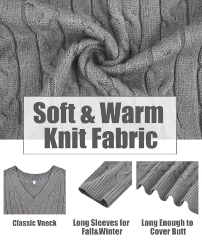 CARCOS Plus Size Sweaters for Curvy Women Long Sleeve Cable V Neck Sweater Knit Pullover Preppy Style Fall Winter XL-5XL4