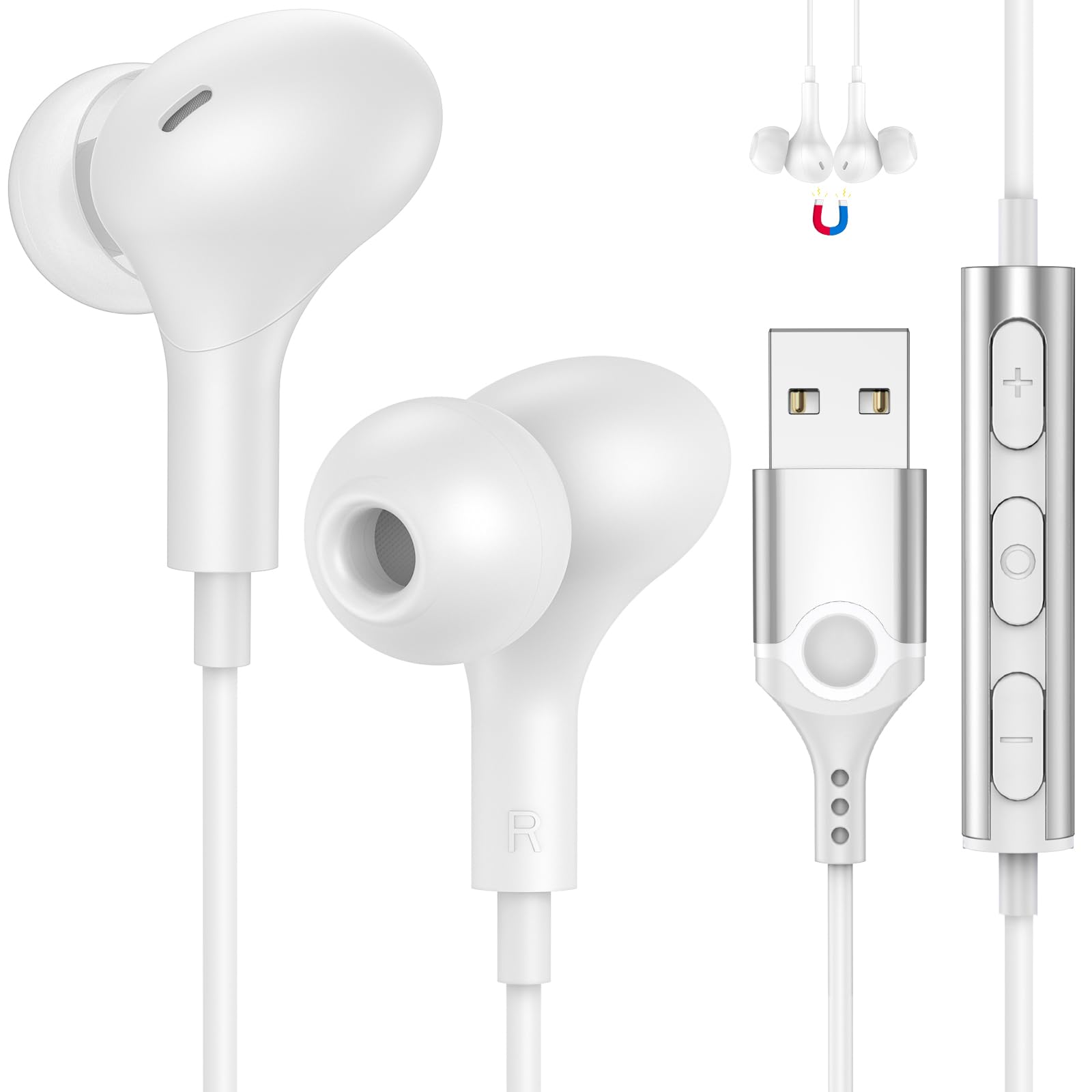 Amazon.co.jp: USB イヤホン マイク付き パソコン用 有線イヤホン PC