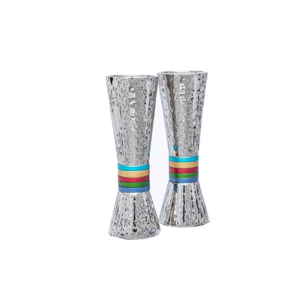 Yair Emanuel Multi Color Cone Shaped Hammered Nickel Candlesticks Designed Colored Rings ( Rings)