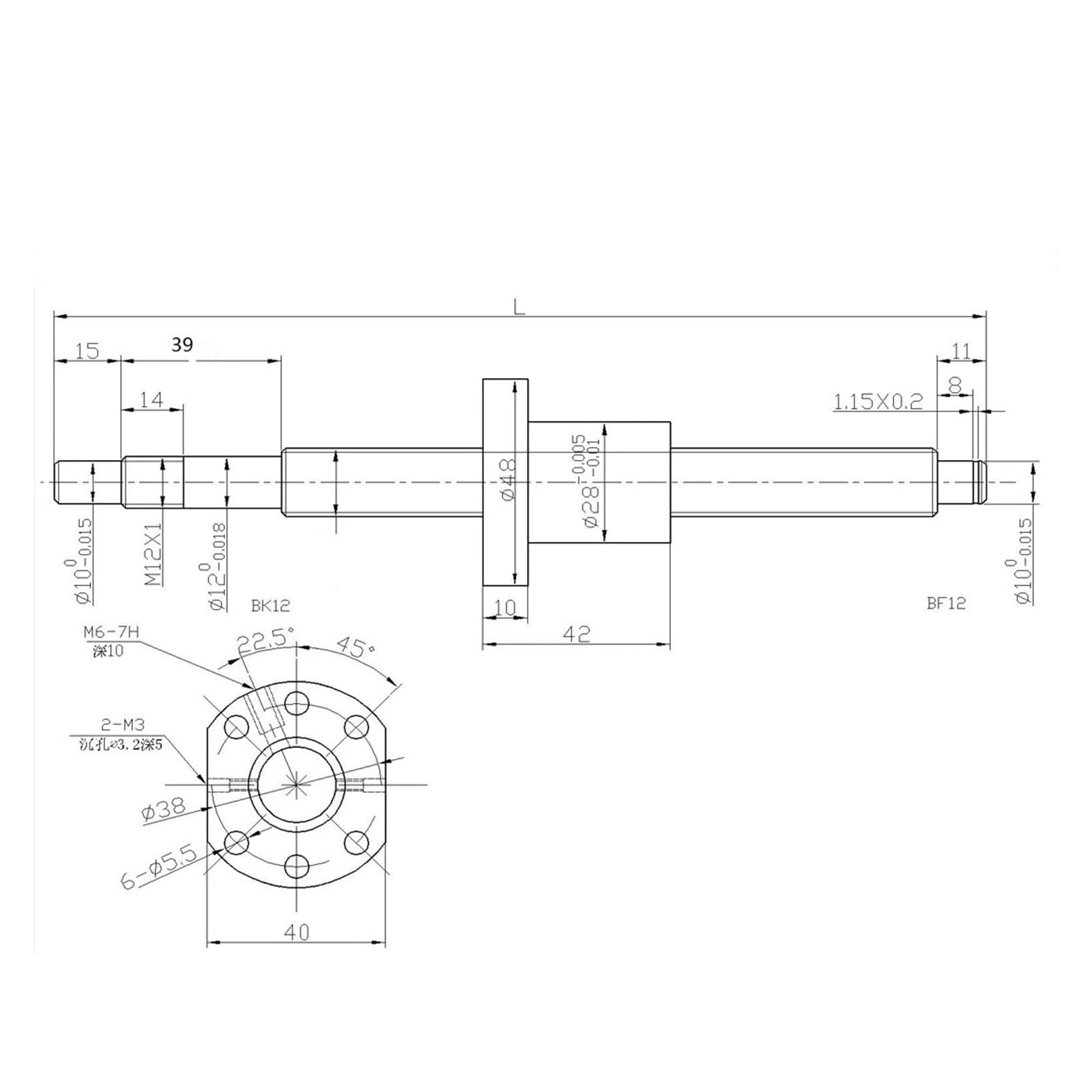 Vis à billes anti-retour Vis à billes laminées SFU1605 350 mm-800 mm C7 avec bride, écrou à billes simple, pièces usinées CNC(800mm)