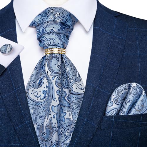 Image of DiBanGu Silk Woven Ascot Cravat with Pocket Square Set for Men