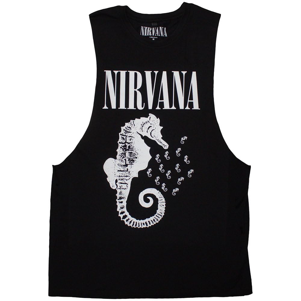 Nirvana Seahorse Band Logo Mono Vest Top M Black