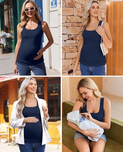 Ekouaer 4 Pack Maternity Tank Tops Ribbed Pregnancy Clothes Summer Outfit — view 2