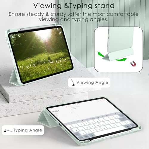 Image of ZryXal New iPad Pro 13 Inch Case (M5) 2025 / (M4) 2024 with Pencil Holder, Smart iPad Case [Support Pencil Pro and Pencil (USB-C)], Support Touch ID and Auto Wake /Sleep (Pale Green)