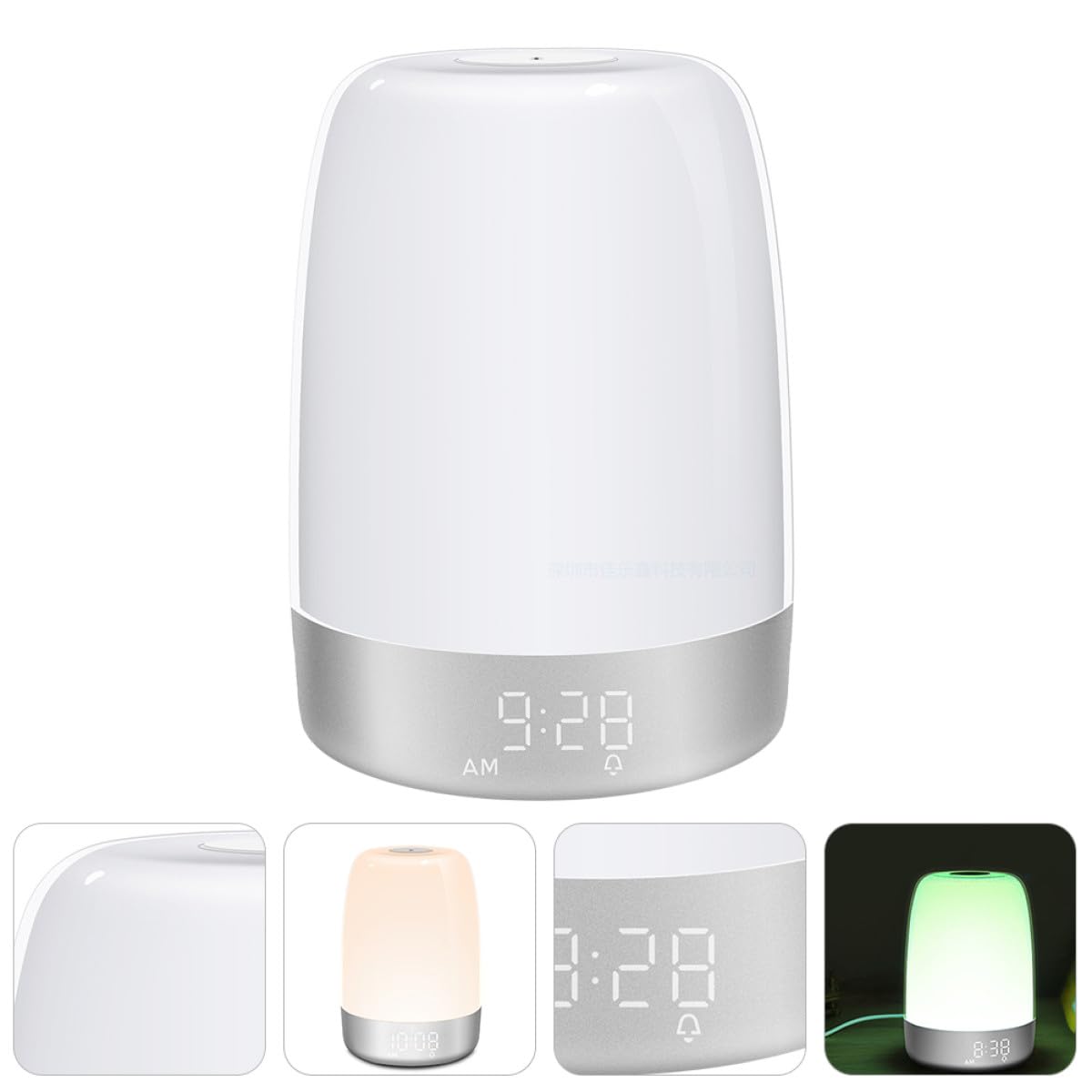 Veilleuse de Chevet LED Réveil et Mode Réveil, Lumière D'ambiance Dégradée, Minuterie Tactile pour Chambre à Coucher, Matériau Abs et PC Blanc