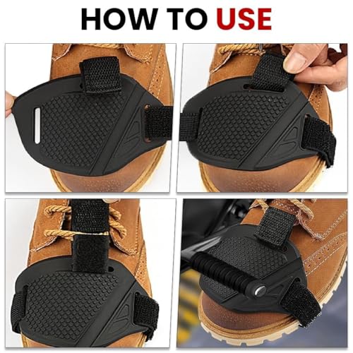 Image of Motorcycle Gear Shift Shoe Protector Pads Set of 2, Adjustable Non-Slip Rubber Gear Shifter Cover with Hook & Loop Strap for Riding Boots, Sports Bikes, Scooters, Commuter Motorcycles