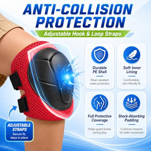 Rodilleras y coderas para niños juego de protección de 6 piezas color rojo 4
